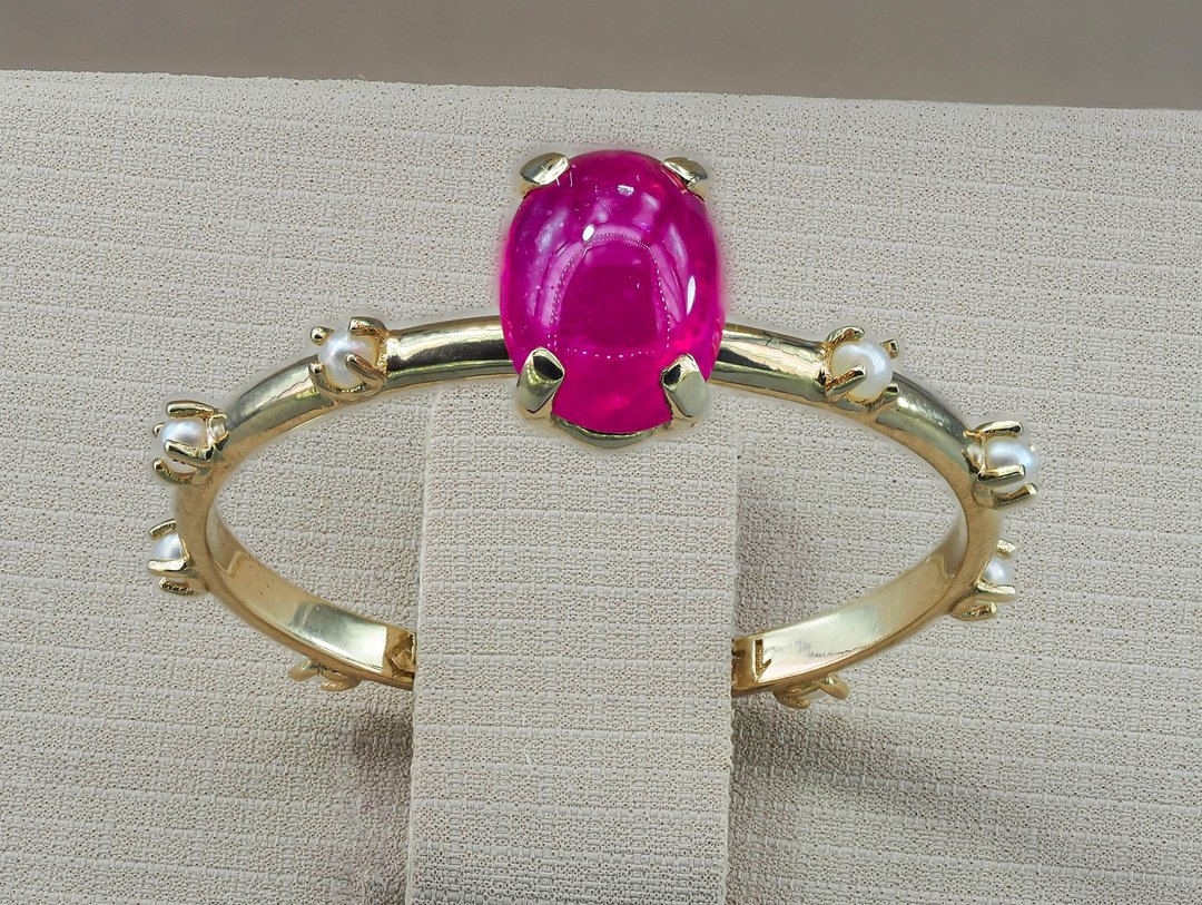 14k gold ring with ruby and pearls. - 戒指 - 贵金属 金色