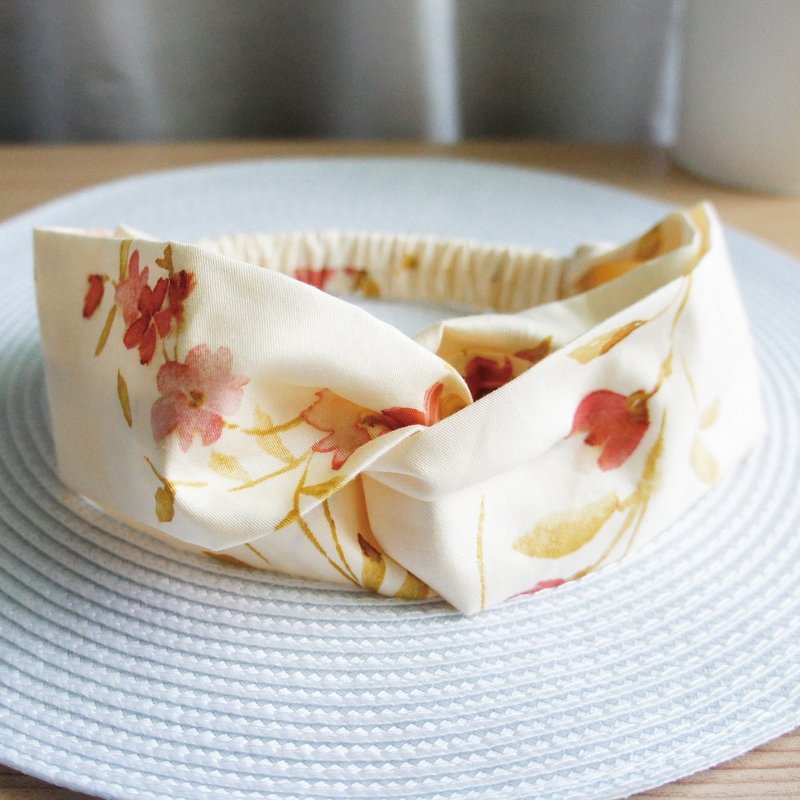 Lovely＊水墨樱花蝴蝶松紧发带．发圈＊米底粉樱 - 发饰 - 棉．麻 金色