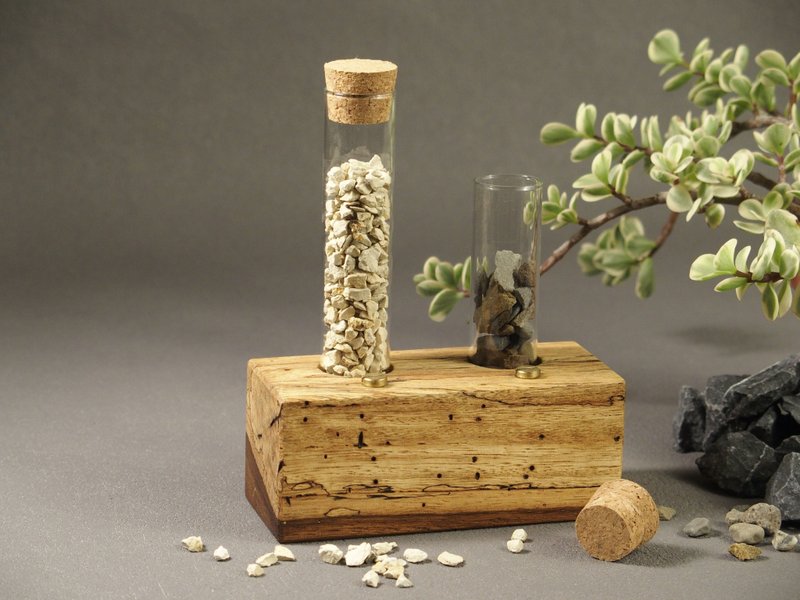 岩选- 乌金木 双试管.植栽.花器.笔座 - 笔筒/笔座 - 木头 咖啡色