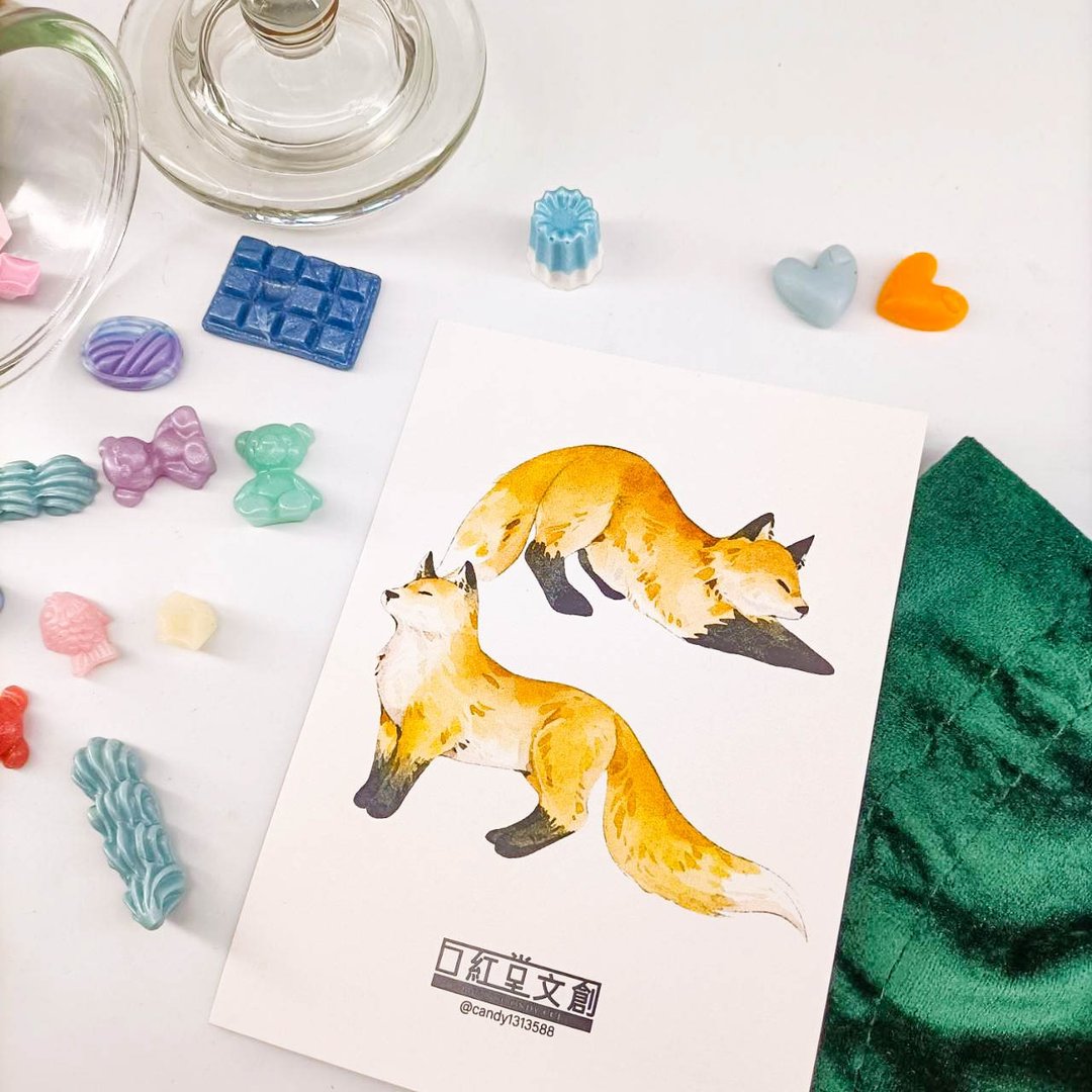 KR474_口紅堂明信片_紅狐8_candy1313588 postcard - 卡片/明信片 - 纸 多色