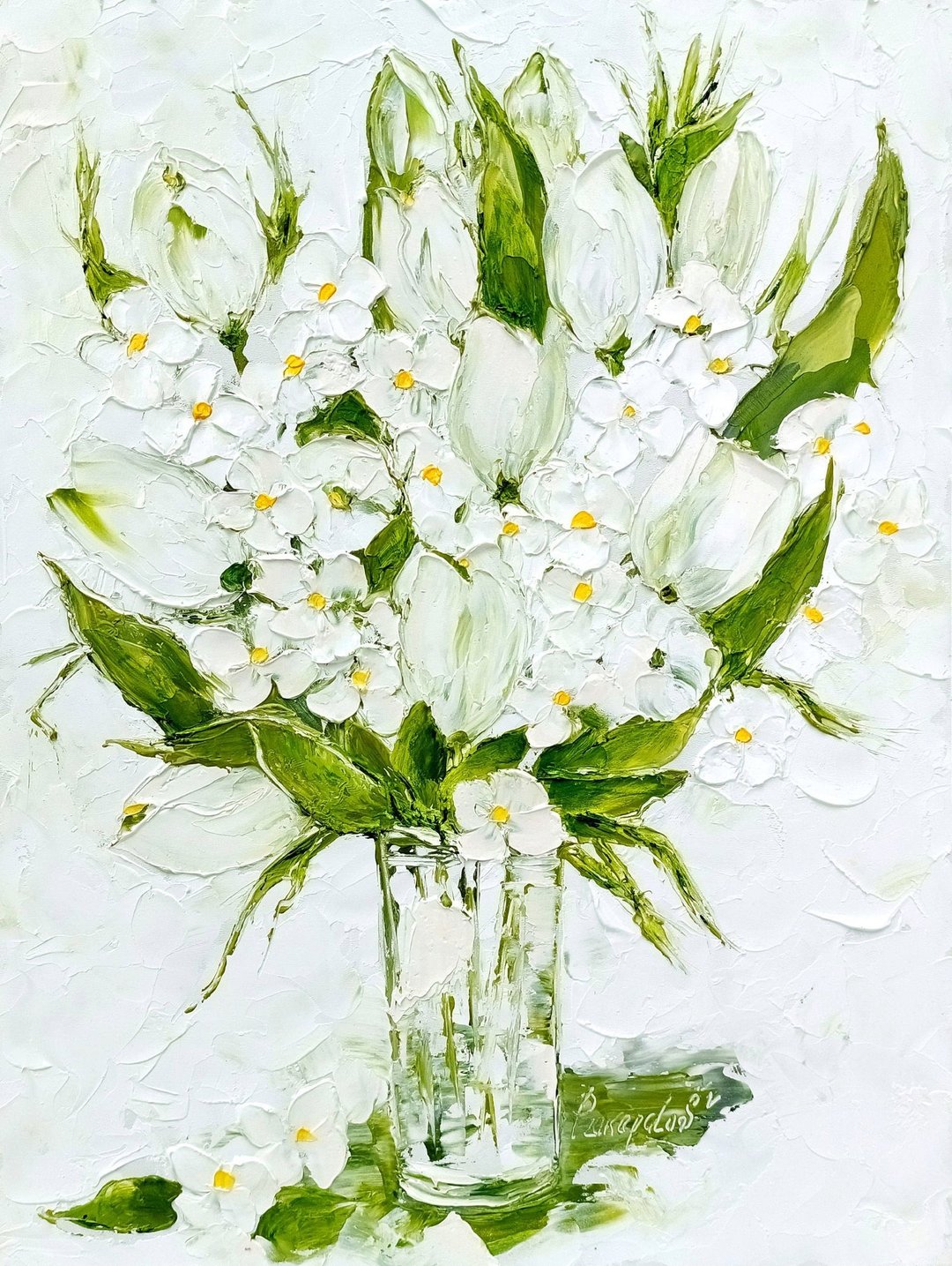 郁金香绘画花卉原创艺术花绣球花瓶中 16 x 12 - 墙贴/壁贴 - 其他材质 白色
