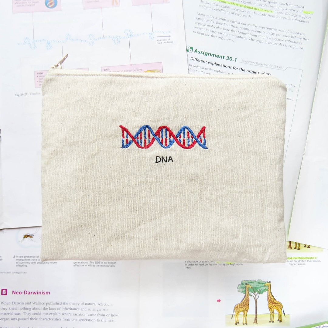 DNA 刺绣基因图案 万用袋 / 生物 毕业 - 化妆包/杂物包 - 棉 白色