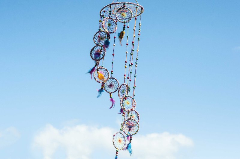 手工编织棉麻彩虹捕梦网吊饰 Boho羊毛线羽毛捕梦网-糖果旋转阶梯 - 摆饰 - 棉．麻 多色