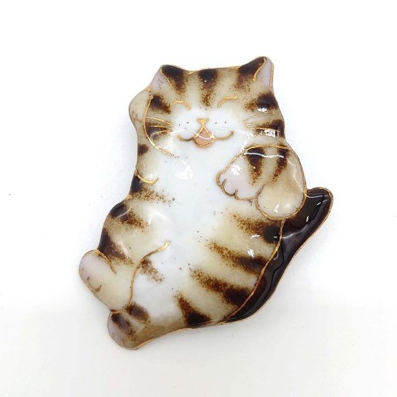 景泰蓝胸针，猫咪摆出甜蜜的姿势 - 胸针 - 其他金属 咖啡色