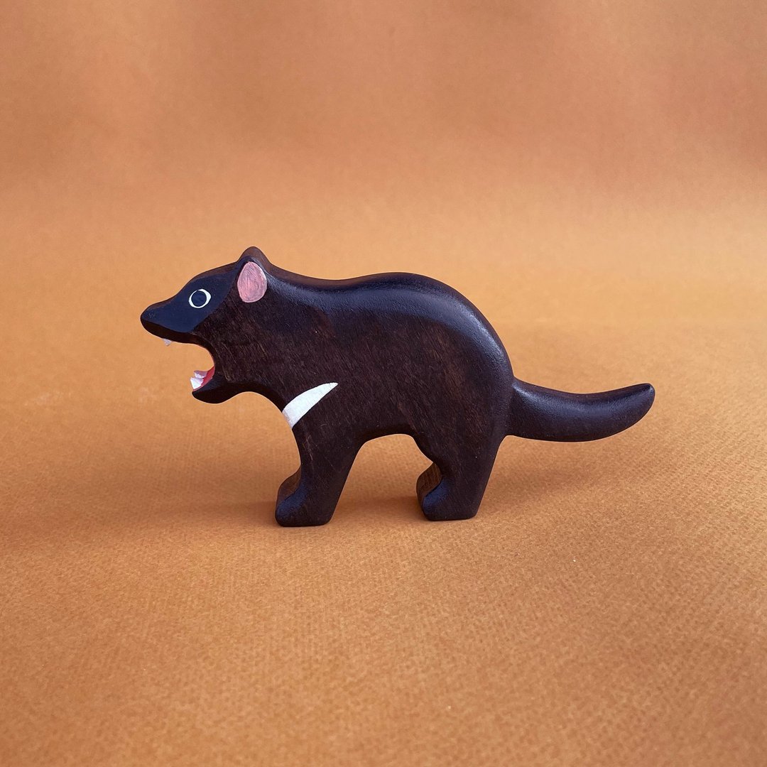 Wooden Tasmanian Devil toy - Australian animals - Tasmanian Devil figurine - 玩具/玩偶 - 木头 黑色