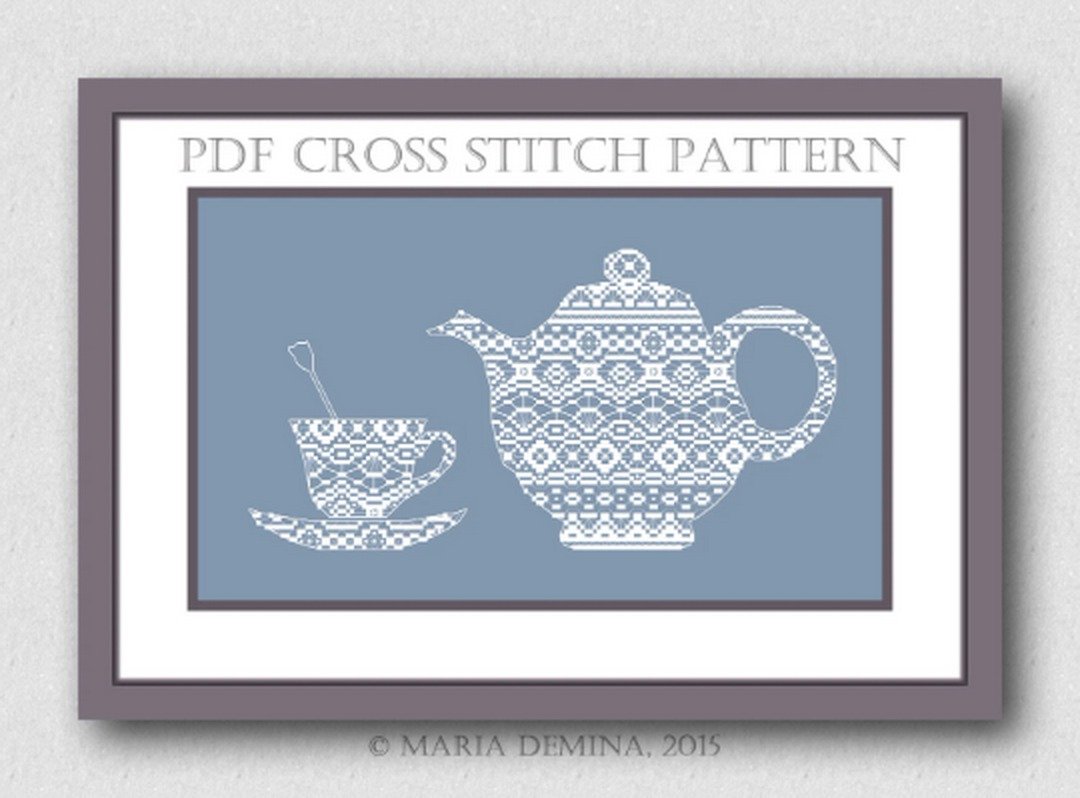 Lace kettle and cup PDF cross stitch pattern - 手工艺教程/工具书 - 其他材质 