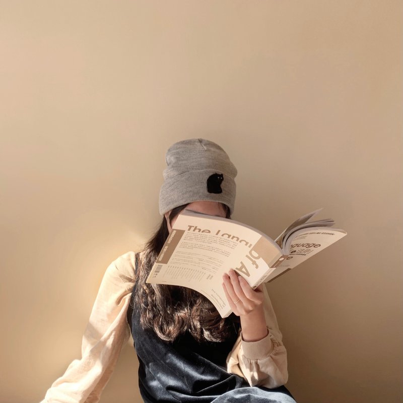 【新年福袋】【秋冬新时尚】sneakystar经典小黑猫保暖毛帽-浅 - 帽子 - 其他材质 灰色