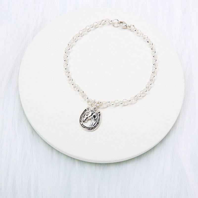 【Angel & Me】马 与 马蹄铁 s925 纯银手链 脚链 马术 骑士 礼物 - 手链/手环 - 纯银 银色