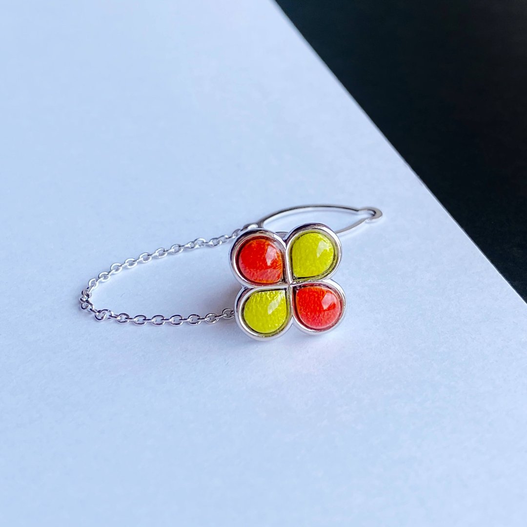 Clover [Vitamin Yellow] Cloisonne Tie Tack Lapel Pin Pure Silver Cloisonne - 领带/领带夹 - 其他材质 橘色