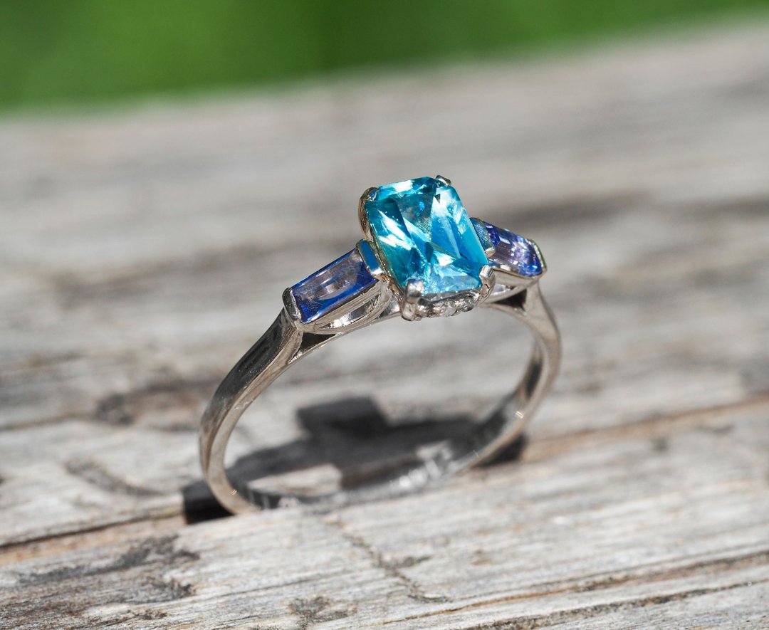 14k  gold ring with topaz, iolite and diamonds - 戒指 - 贵金属 金色