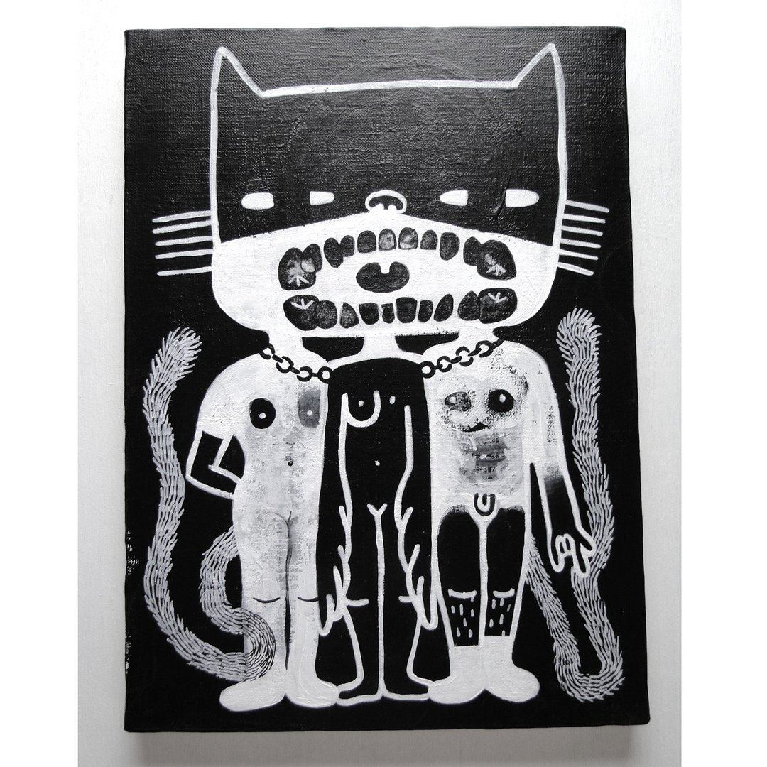 3体猫涂鸦艺术原画画布画怪兽单色 - 海报/装饰画/版画 - 颜料 黑色