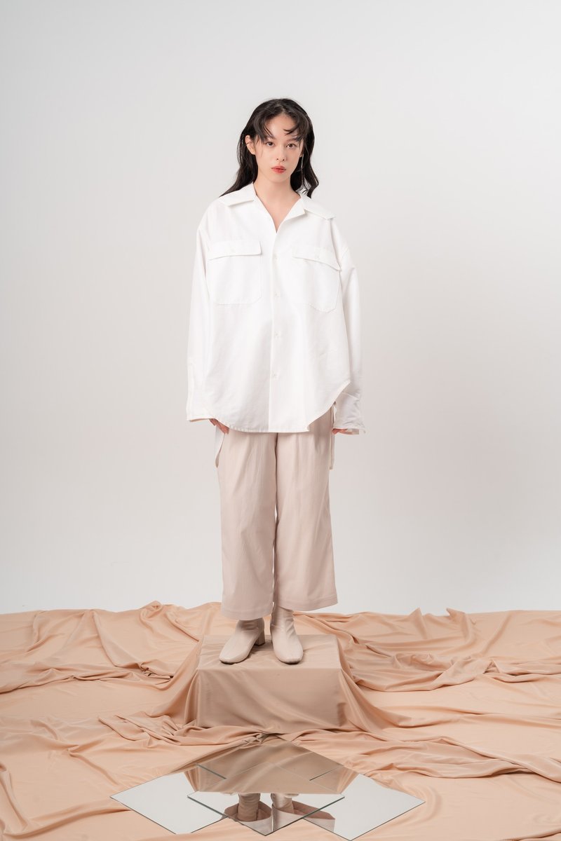 特色古巴领衬衫 - 男装衬衫 - 聚酯纤维 白色