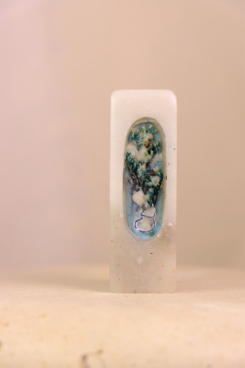 【日好手工刻印・原创树脂单章】雪霜中的情人草 - 印章/印台 - 石头 蓝色