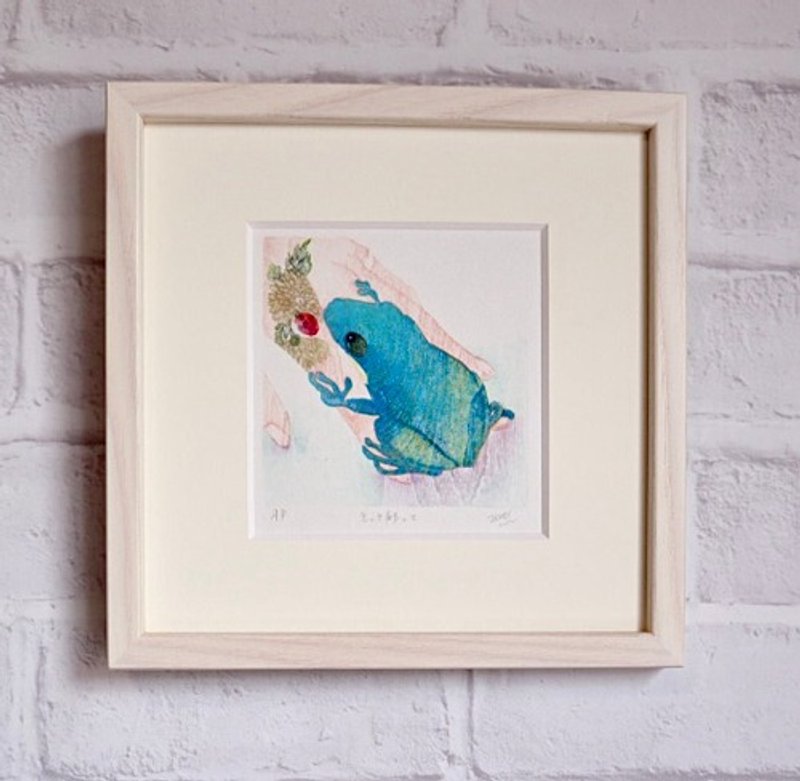 [含画框] 方形木版画“轻轻触摸我” - 海报/装饰画/版画 - 纸 