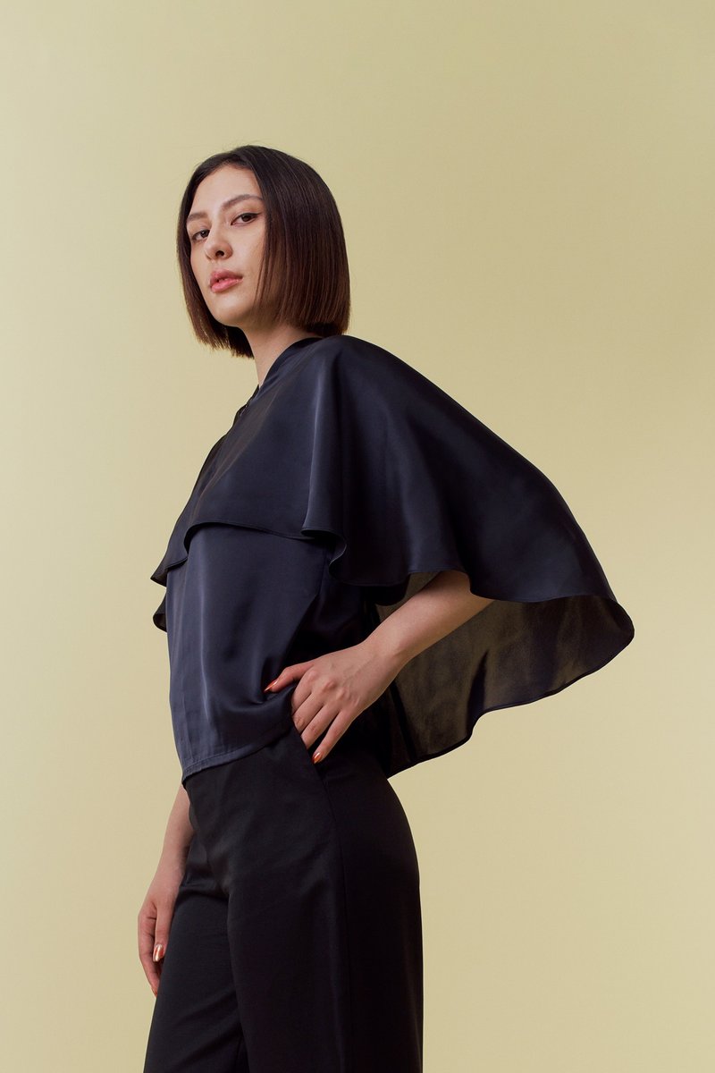 缎面深蓝色帽T - 女装 T 恤 - 聚酯纤维 白色