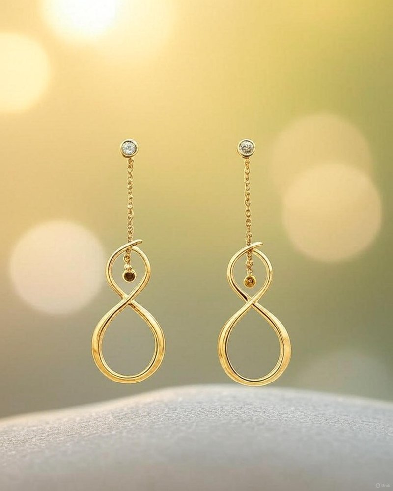 【幸福无限】无限之环垂坠耳环 | 幸福守护勇气绽放・恒久不息 - 耳环/耳夹 - 铜/黄铜 金色