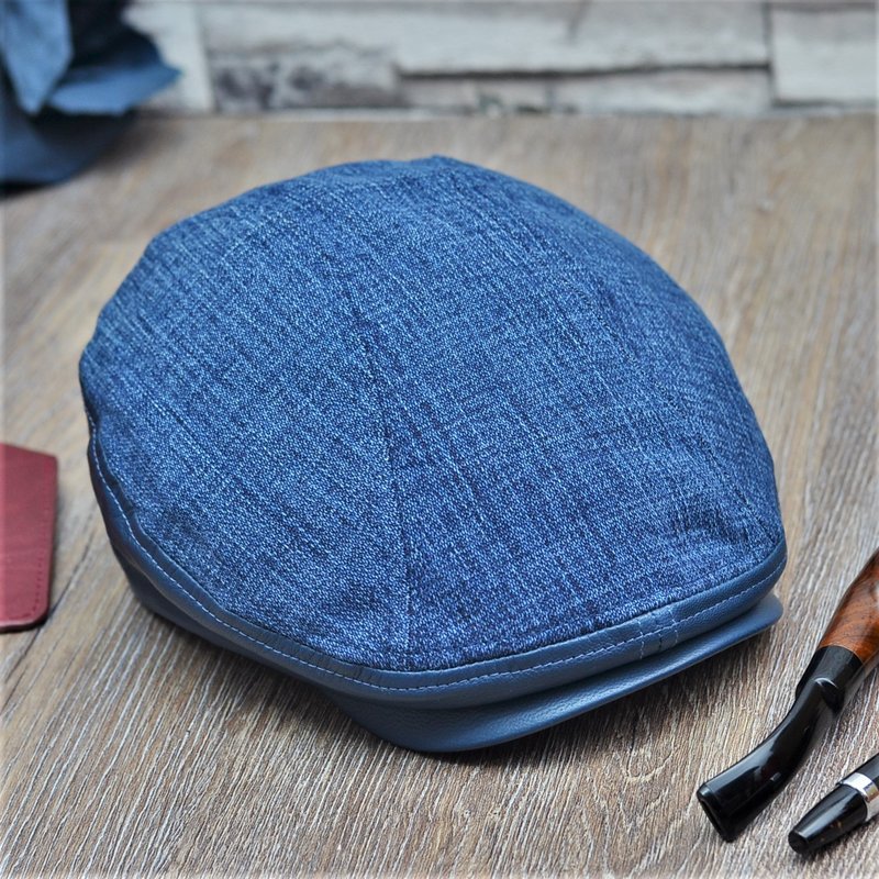 【MAJORLIN】丹宁羊皮狩猎者 羊皮拼接扁帽 复古鸭舌帽 贝雷帽 - 帽子 - 真皮 蓝色