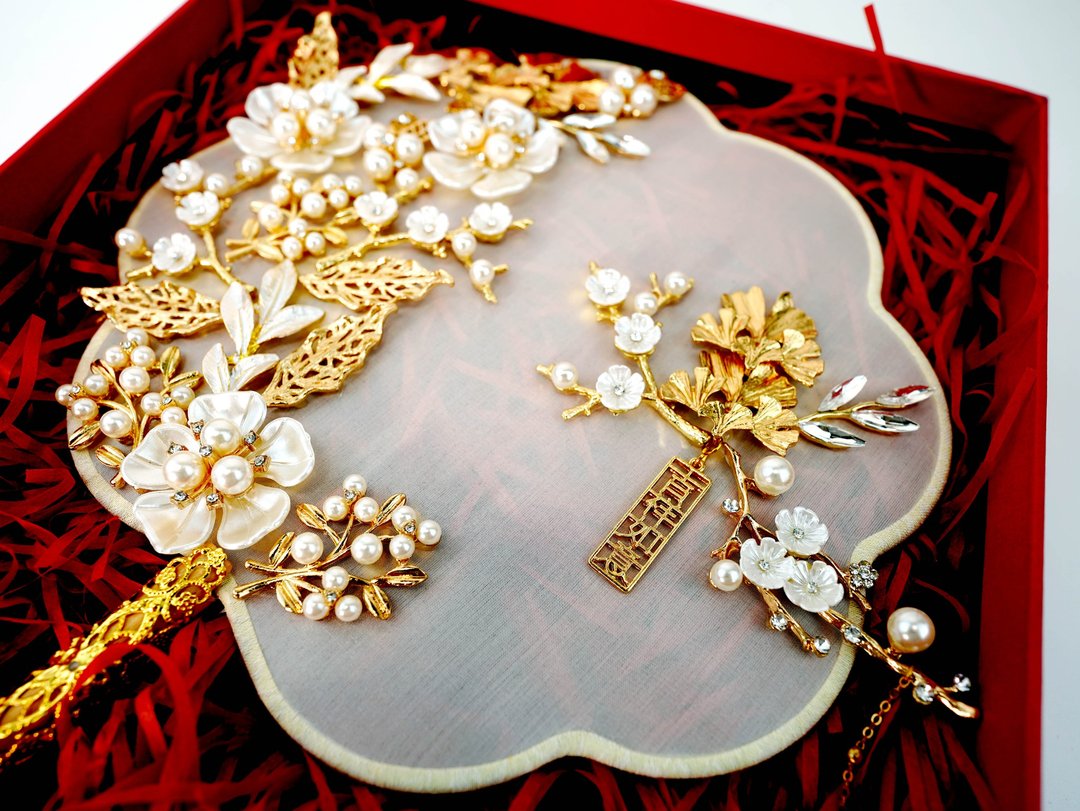 吉祥如意-中式团扇-中式捧花-材料包(非成品) - 金工/饰品 - 其他金属 橘色