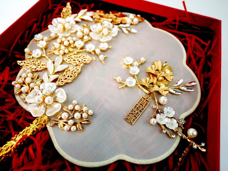吉祥如意-中式团扇-中式捧花-材料包(非成品) - 金工/饰品 - 其他金属 橘色