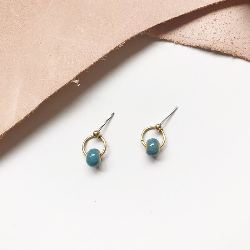 质朴陶瓷_黄铜耳环_蓝(可改夹) - 耳环/耳夹 - 瓷 蓝色