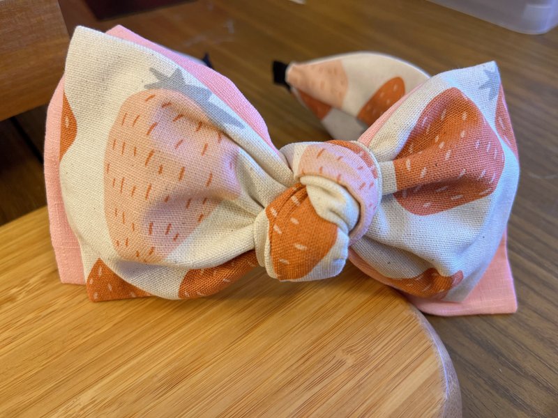 甜蜜草莓x粉 - 双层蝴蝶结发箍 - 发带/发箍 - 棉．麻 粉红色