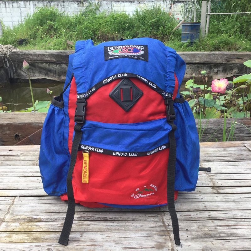 EARTH.er :: Vintage系列 :: │"Genova"怀旧韩国背包 ● "Genova" Vintage Korean Backpack │(Red & Blue) - 后背包/双肩包 - 聚酯纤维 红色