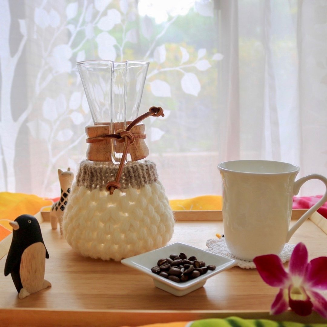 Chemex Kemekko Pokopoko cute coffee Cozy 3 coves cover Ivory two tone - 其他 - 其他材质 白色