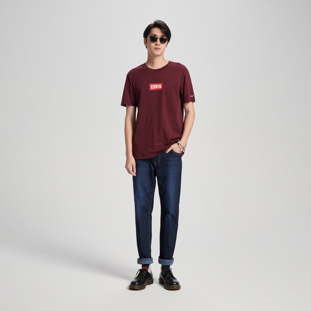 EDWIN 男装 BOX LOGO 短袖 T 恤 (朱红色) #上衣 - 男装上衣/T 恤 - 棉 红色