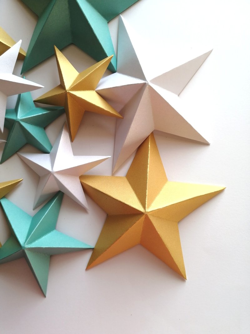 Teal 3d Paper Stars Set Wall Art - Stars Wall Decorations Kids Room - 墙贴/壁贴 - 纸 金色