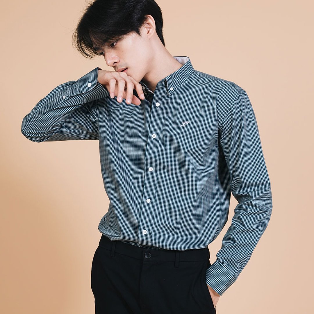 (SOLD) PREMIUM // forest green check // men slim fit - 男装衬衫 - 棉 绿色