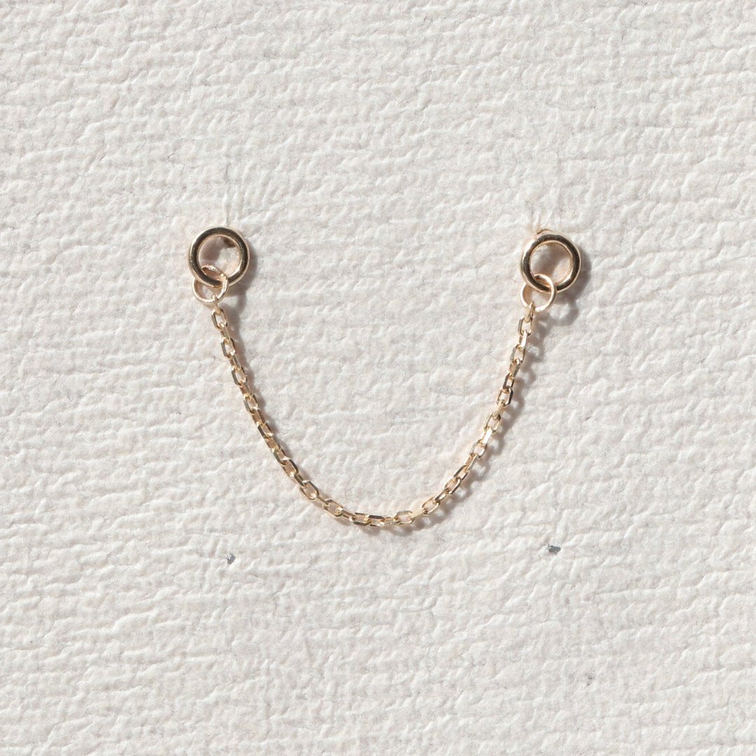 14K Double Cycle Piercing 双圆转珠耳环 (单个) - 耳环/耳夹 - 贵金属 金色