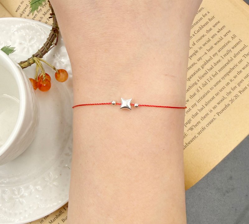 纯银 闪光 符号 星星 超小 迷你 红线 手链 闺蜜 桃花 月老 - 手链/手环 - 纯银 红色