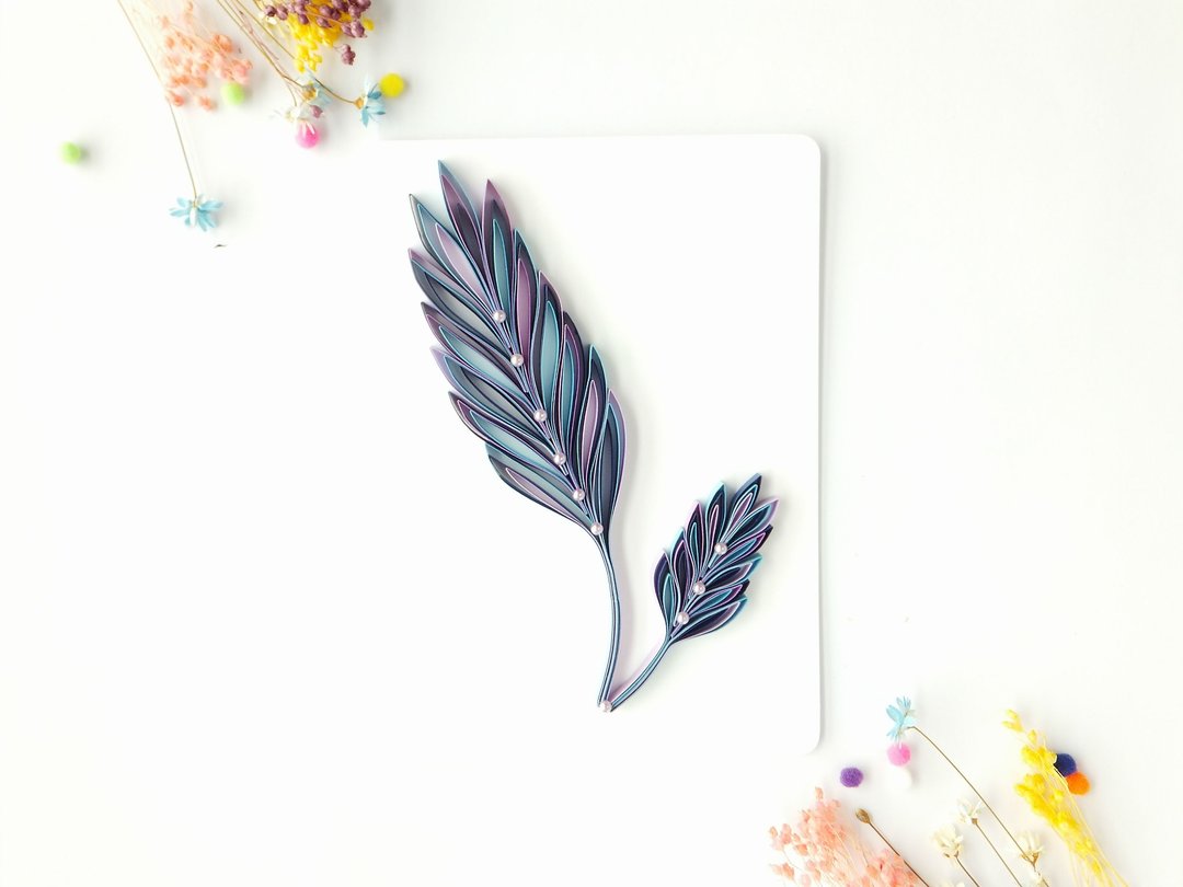 手作卷纸卡片-幸运之羽 梦幻蓝紫色 感谢卡 万用卡 - 卡片/明信片 - 纸 紫色