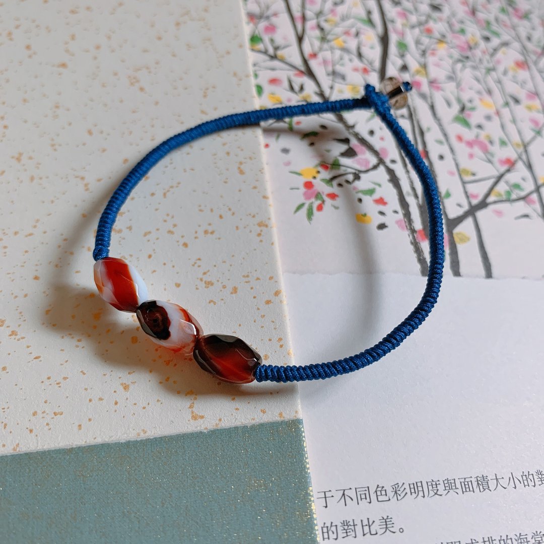 月色撩人。天然玛瑙金刚结古风编织手链 复古开运 文艺 礼物手绳 - 手链/手环 - 半宝石 蓝色
