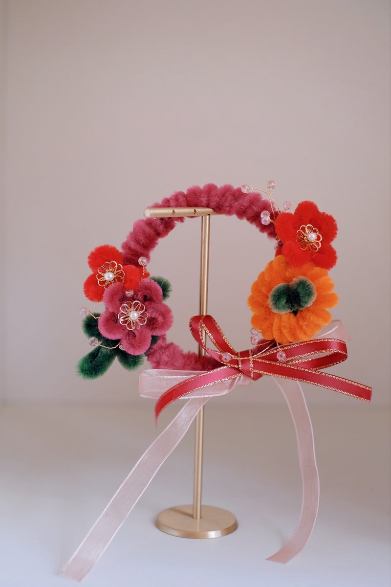 新年圈圈年花 (M size) , 新年花饰，手工花圈 - 摆饰 - 其他材质 红色