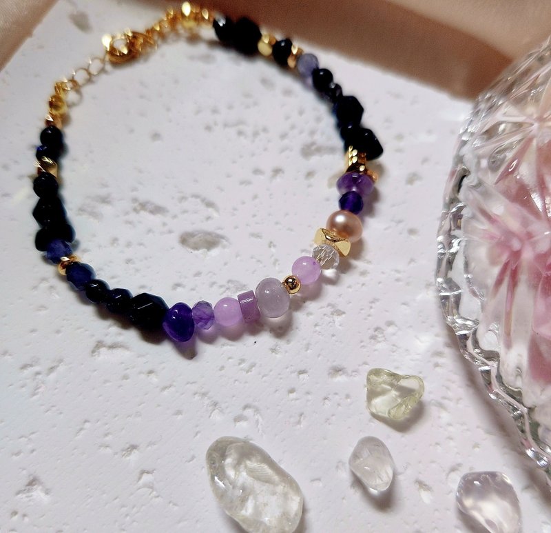 紫雾晨光-蓝砂石 灵性柔美 蓝&紫 珍珠半宝石手链 - 手链/手环 - 水晶 紫色