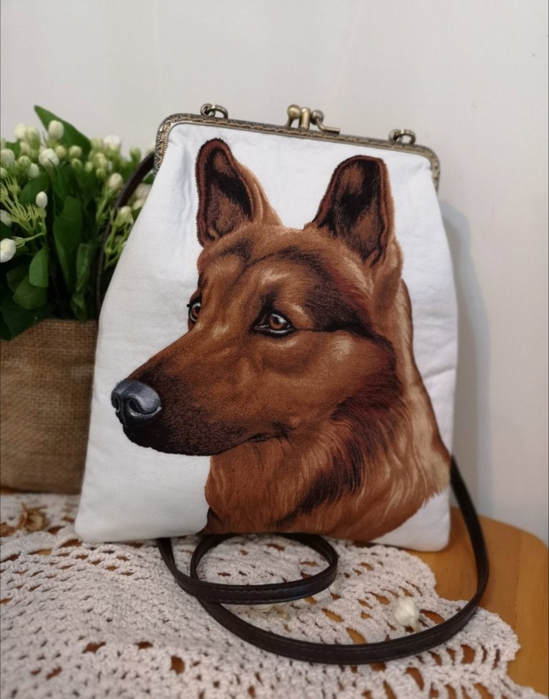 独家 德国牧羊犬 1990s美国绝版布 双层口金斜背袋【萌宠必入】 - 侧背包/斜挎包 - 棉．麻 