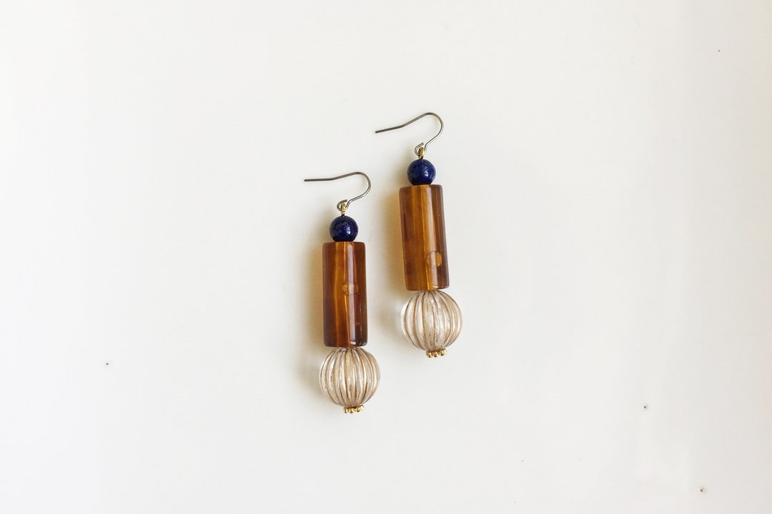 寓言 天然石古董树脂耳环 - 耳环/耳夹 - 宝石 绿色