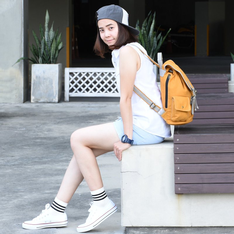 doom doom backpack – mustard - 后背包/双肩包 - 棉．麻 黄色