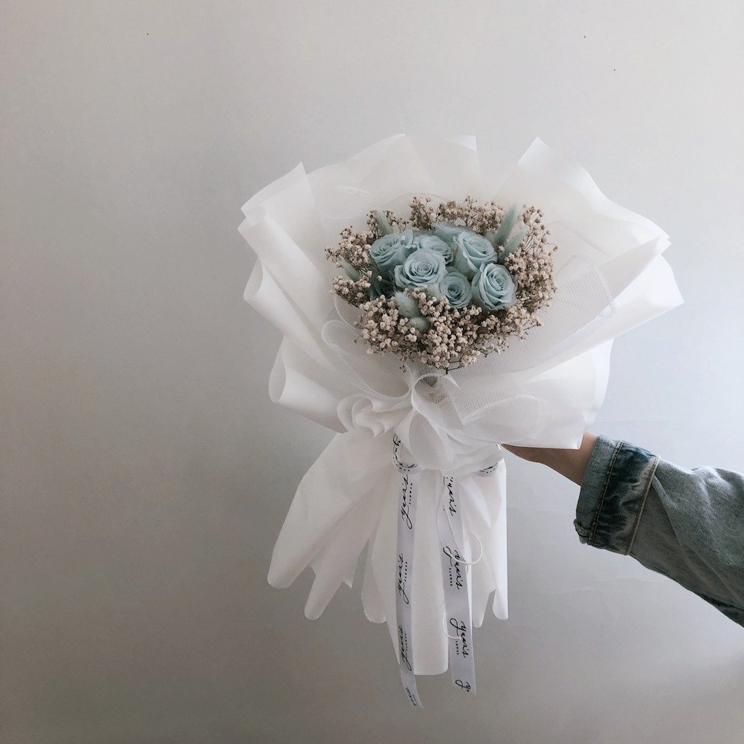 经典浅蓝玫瑰永生花 情人节花束 毕业花束 生日礼物 干燥花 空灵 - 干燥花/捧花 - 植物．花 蓝色