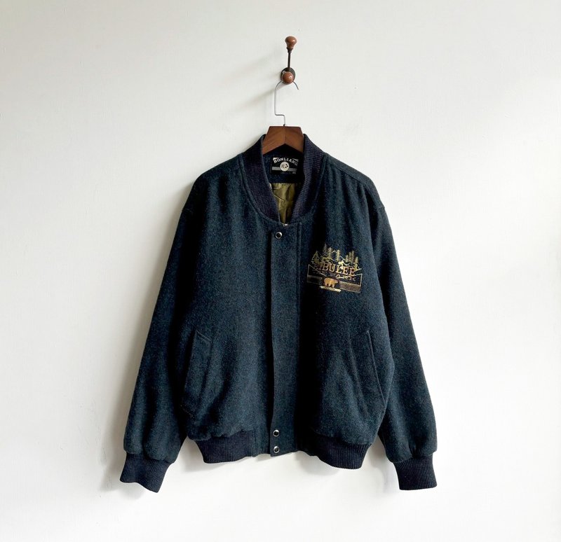 【蛋植物古着】森林与熊毛料古着夹克棒球外套 - 女装休闲/机能外套 - 羊毛 