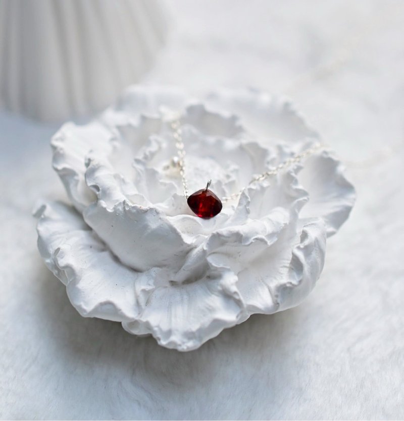 石榴石-纯手工纯银项链 - 真爱、友情、毅力 - 项链 - 水晶 红色