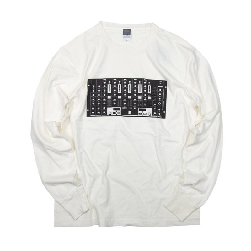 音乐 DJ MIXER 颜料染印花长袖T恤 男女皆宜 S~XXL Tcollector - 中性连帽卫衣/T 恤 - 棉．麻 白色