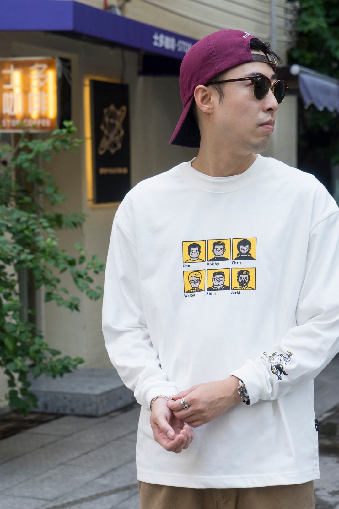 T-SHIRT 重磅面料 日系潮流單車印花長袖T恤戶外運動休閒寬鬆Chic - 男装上衣/T 恤 - 棉 白色