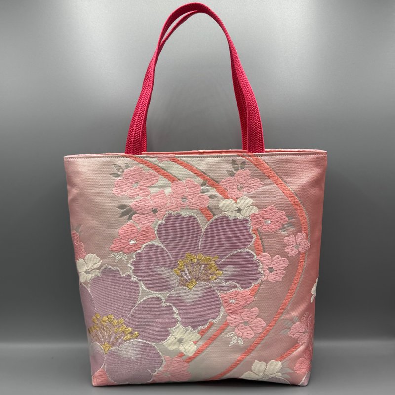 和服 腰带 腰绳 手工 托特包 再造 粉红 唐织 正绢 - 手提包/手提袋 - 丝．绢 粉红色