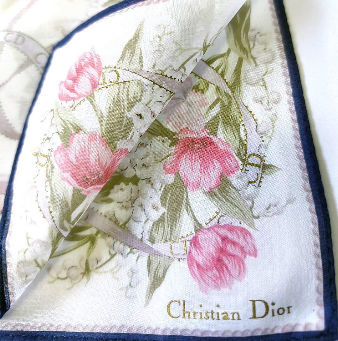 Christian Dior 复古手帕 铃兰 19 x 18.5 英寸 - 手帕/方巾 - 棉 白色