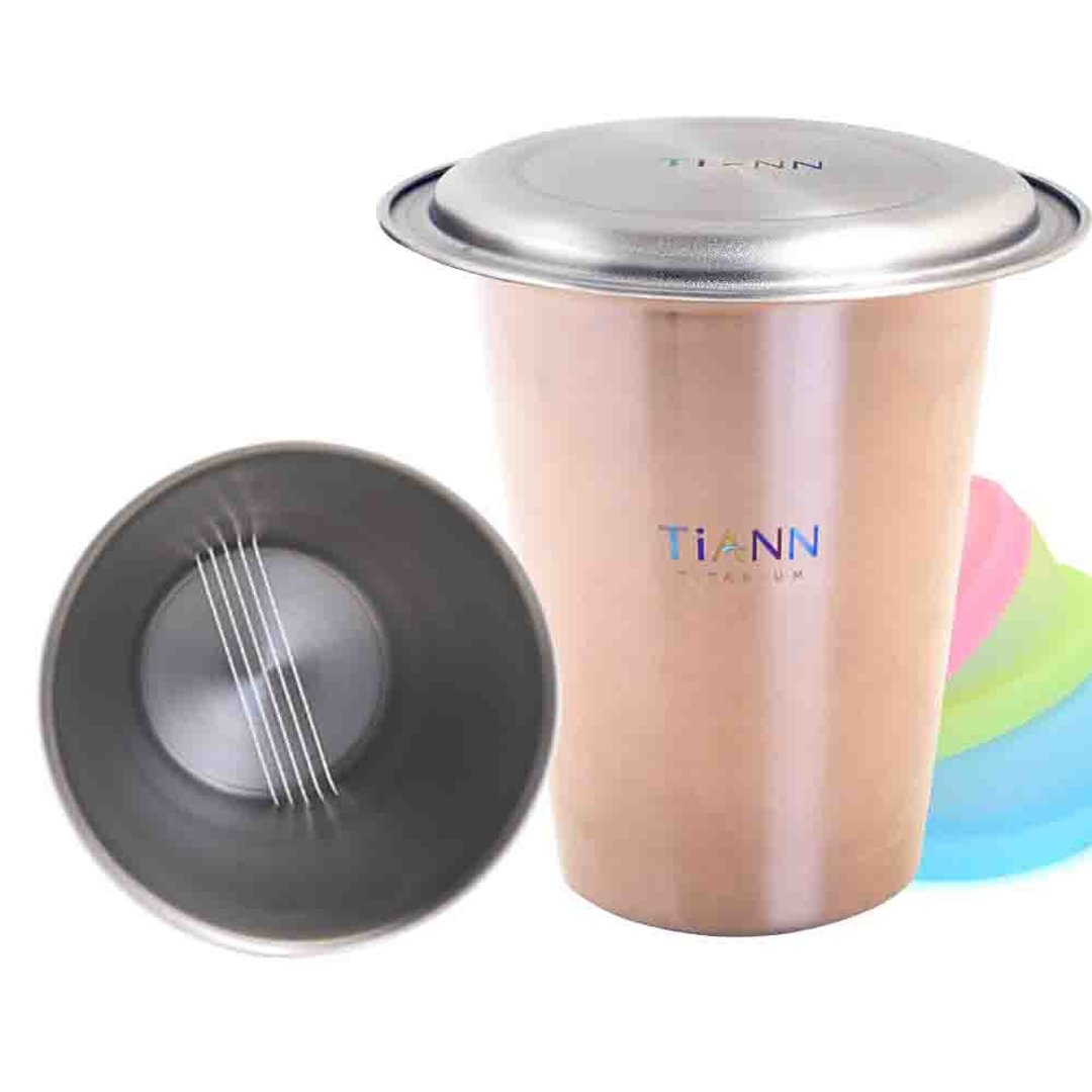 纯钛泡茶组│双层钛杯 + 滤茶杯 + 钛盖 组合 (硅胶杯盖四色可选) - 咖啡杯/马克杯 - 其他金属 多色