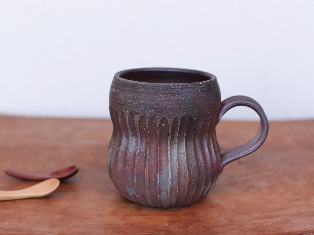 Bizen ware coffee cup (ho) c11-007 - 咖啡杯/马克杯 - 陶 咖啡色
