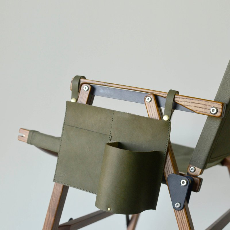 【山野中的管家】露营椅皮革收纳袋 牛皮置杯架可放手机啤酒水壶 - 露营用品 - 真皮 绿色