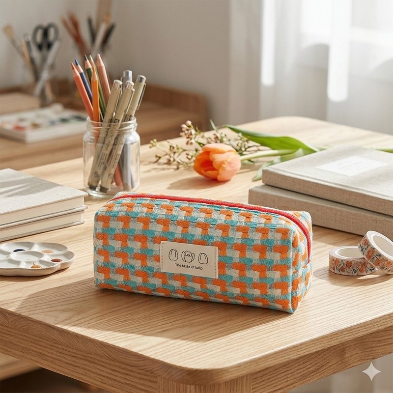 韩系文艺 郁金香编织笔袋 大容量铅笔盒 学生文具收纳袋 化妆包 - 铅笔盒/笔袋 - 其他人造纤维 